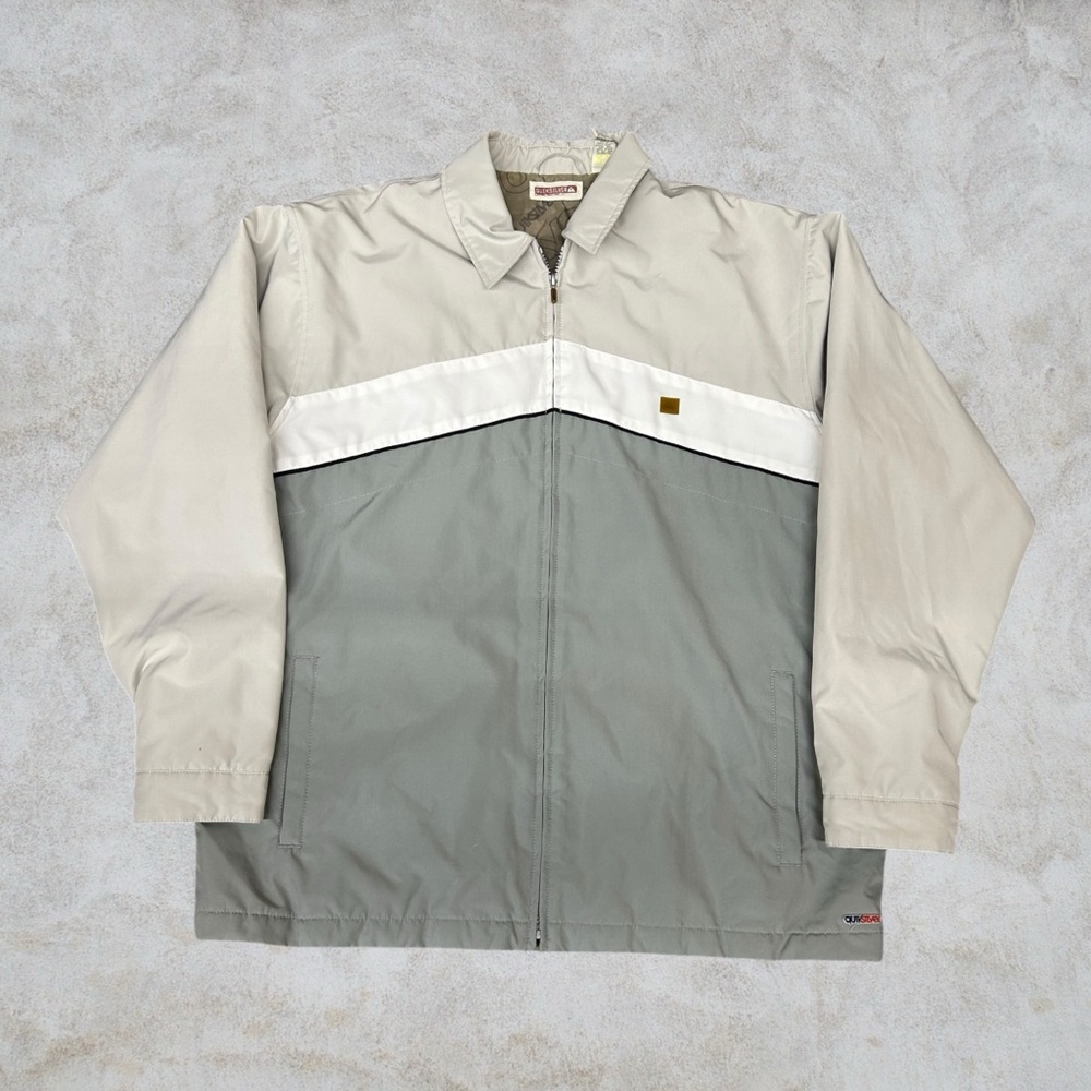 Quiksilver Jacket Mens XL Grey Y2K Surf Striped‎ Windbreaker Overcast Coat 2000s